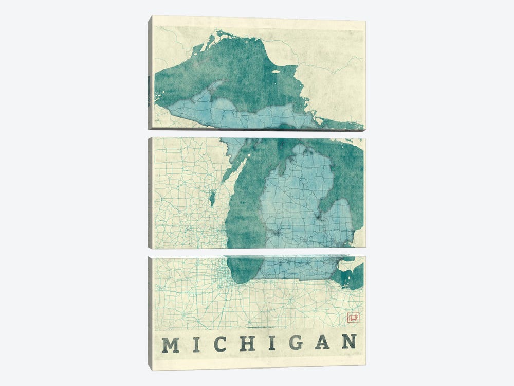 Michigan Map by Hubert Roguski 3-piece Canvas Art Print