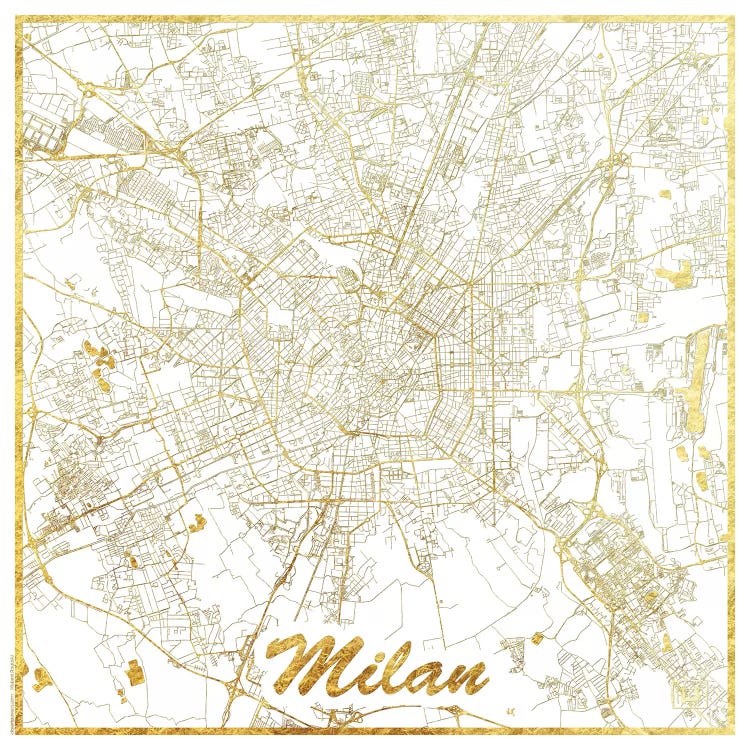 Milan Gold Leaf Urban Blueprint Map