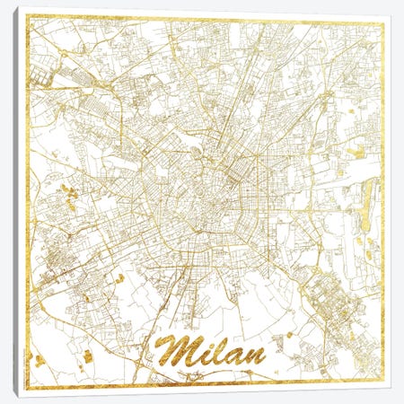 Milan Gold Leaf Urban Blueprint Map Canvas Print #HUR225} by Hubert Roguski Canvas Art Print