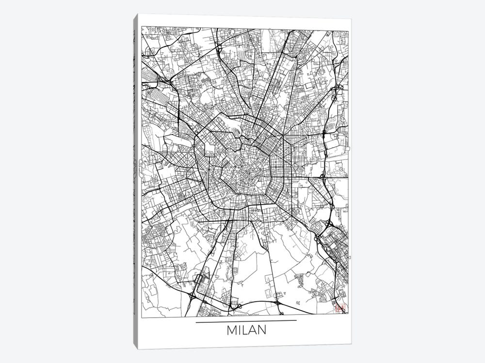 Milan Minimal Urban Blueprint Map by Hubert Roguski 1-piece Canvas Print
