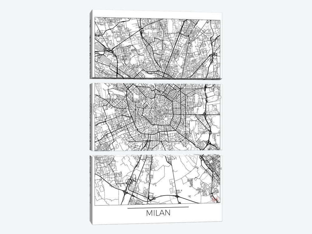 Milan Minimal Urban Blueprint Map by Hubert Roguski 3-piece Canvas Print
