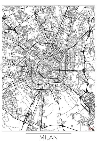 Hubert Roguski: Milan Minimal Urban Blueprint Map by Hubert Roguski