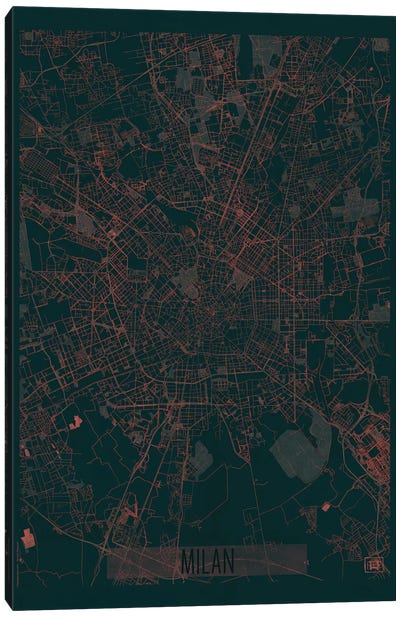Milan Infrared Urban Blueprint Map Canvas Art Print - Hubert Roguski