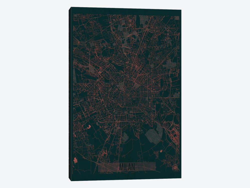 Milan Infrared Urban Blueprint Map 1-piece Canvas Art