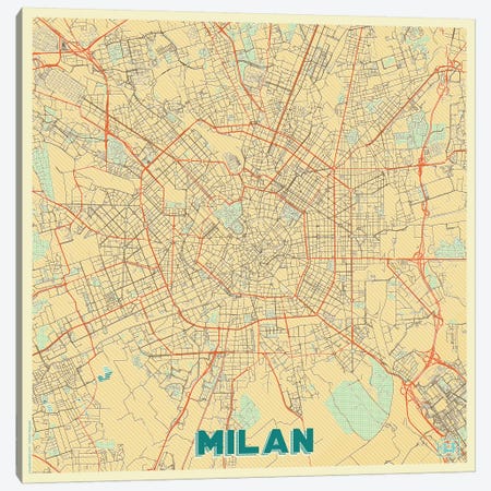Milan Retro Urban Blueprint Map Canvas Print #HUR228} by Hubert Roguski Canvas Art