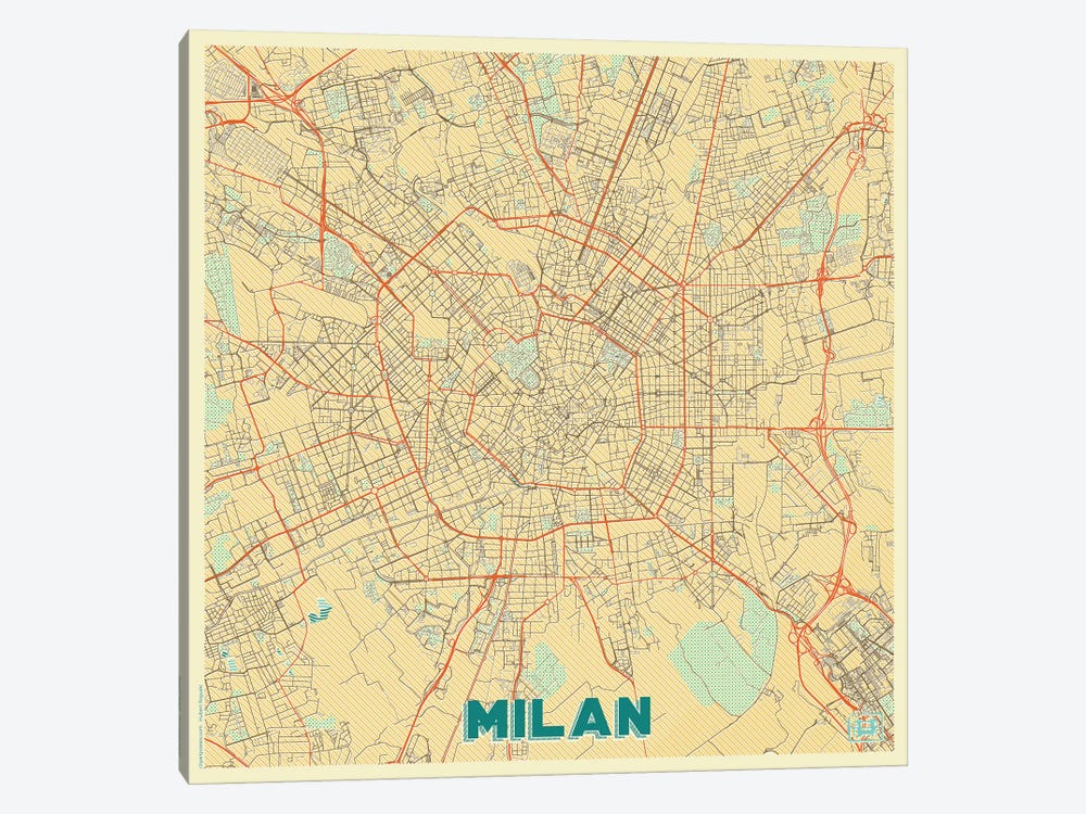 Milan Retro Urban Blueprint Map by Hubert Roguski 1-piece Art Print