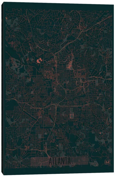 Atlanta Infrared Urban Blueprint Map Canvas Art Print - Atlanta Maps