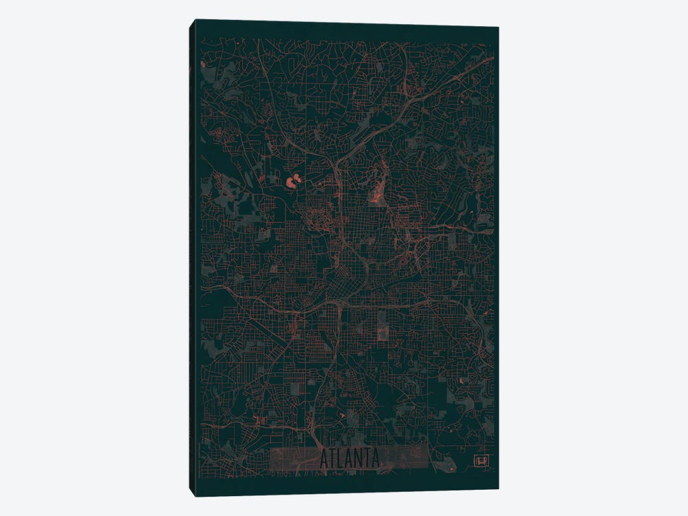 Atlanta Infrared Urban Blueprint Map by Hubert Roguski 1-piece Canvas Art