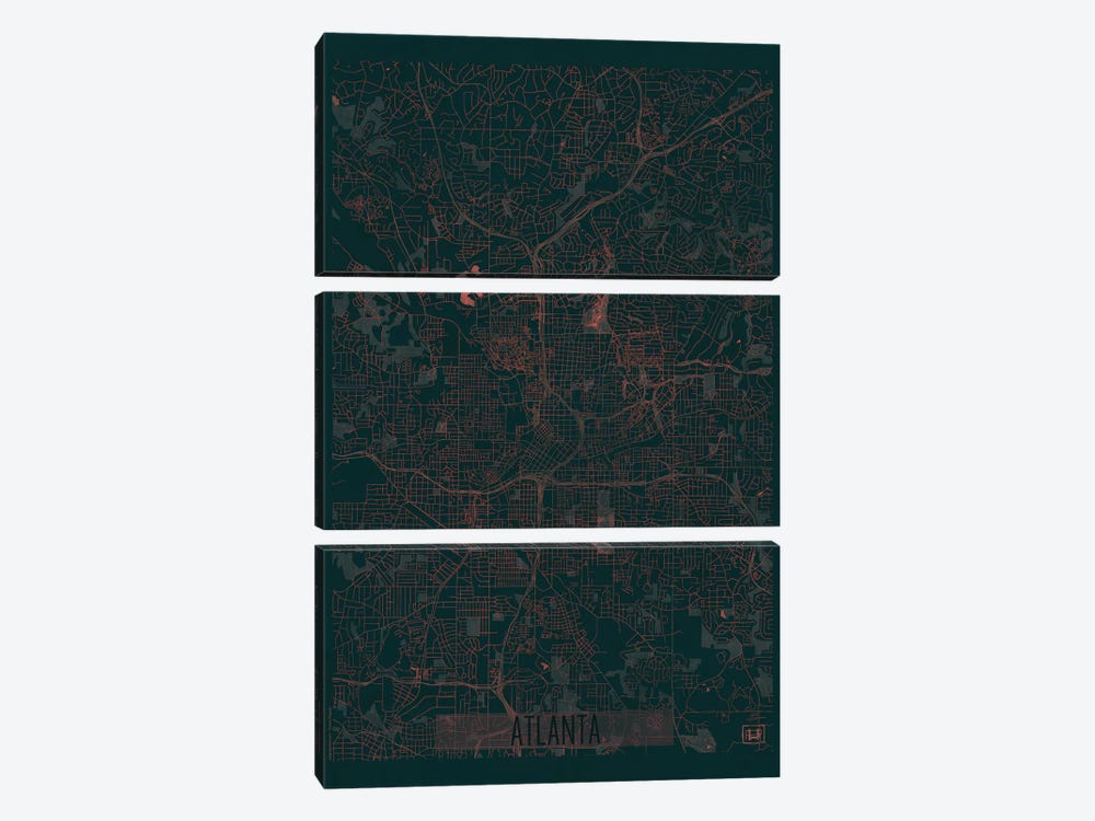 Atlanta Infrared Urban Blueprint Map by Hubert Roguski 3-piece Canvas Artwork