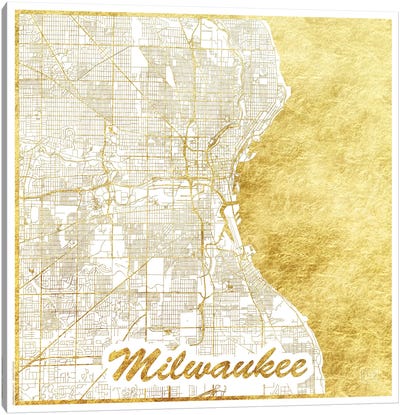 Milwaukee Gold Leaf Urban Blueprint Map Canvas Art Print - Hubert Roguski