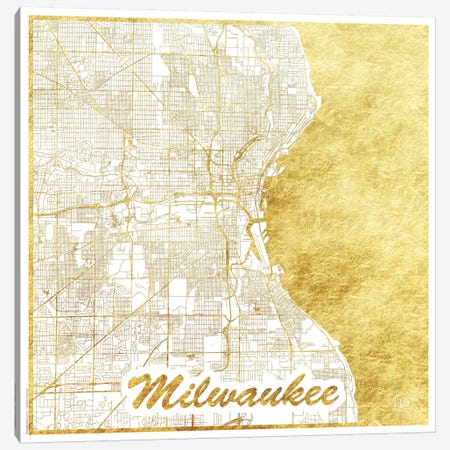 Milwaukee Gold Leaf Urban Blueprint Map Canvas Print #HUR230} by Hubert Roguski Canvas Art Print