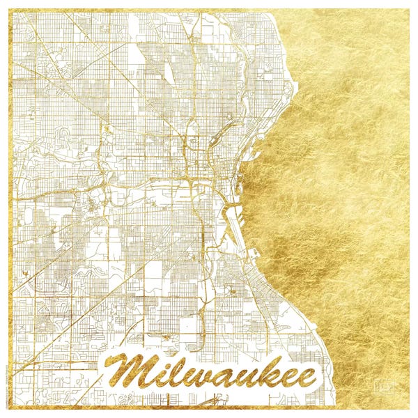 Hubert Roguski: Milwaukee Gold Leaf Urban Blueprint Map by Hubert Roguski