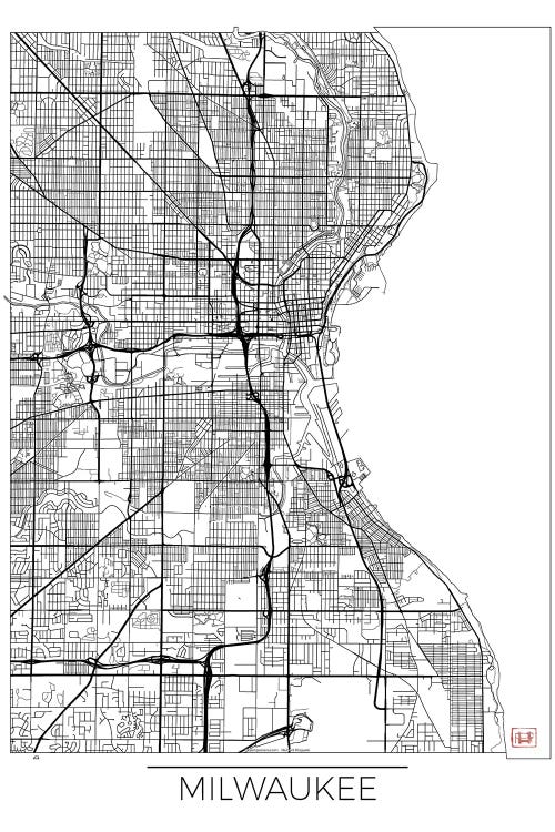 Milwaukee Minimal Urban Blueprint Map by Hubert Roguski wall art