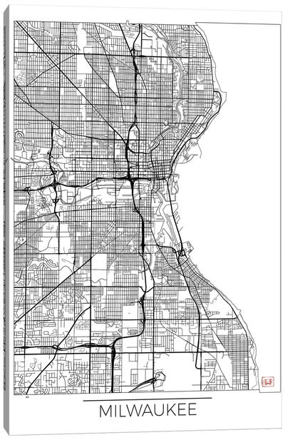 Milwaukee Minimal Urban Blueprint Map Canvas Art Print - Wisconsin Art