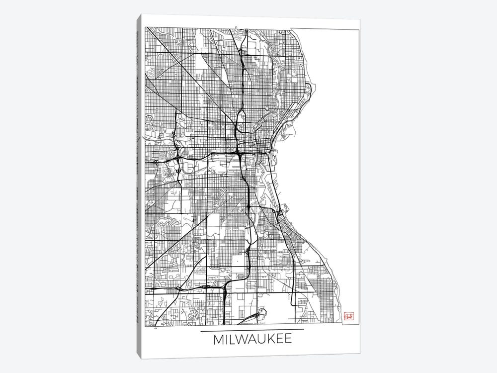 Milwaukee Minimal Urban Blueprint Map by Hubert Roguski 1-piece Canvas Art Print