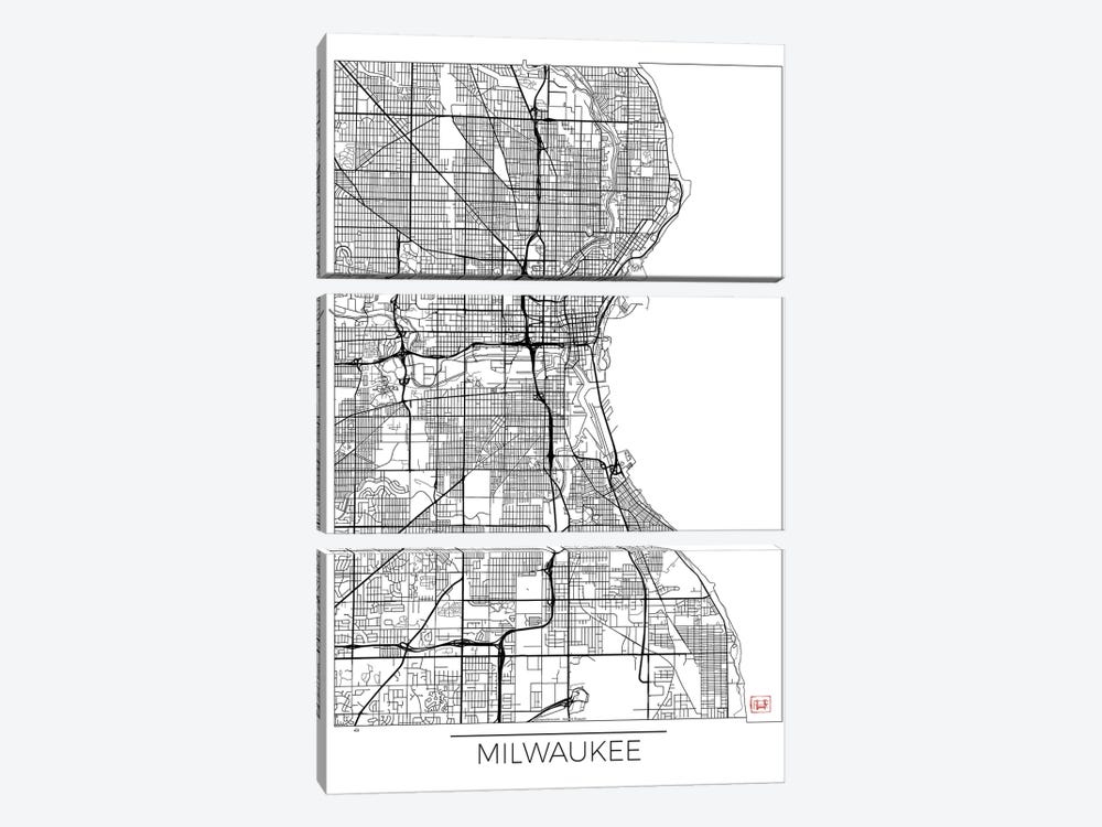 Milwaukee Minimal Urban Blueprint Map by Hubert Roguski 3-piece Canvas Print