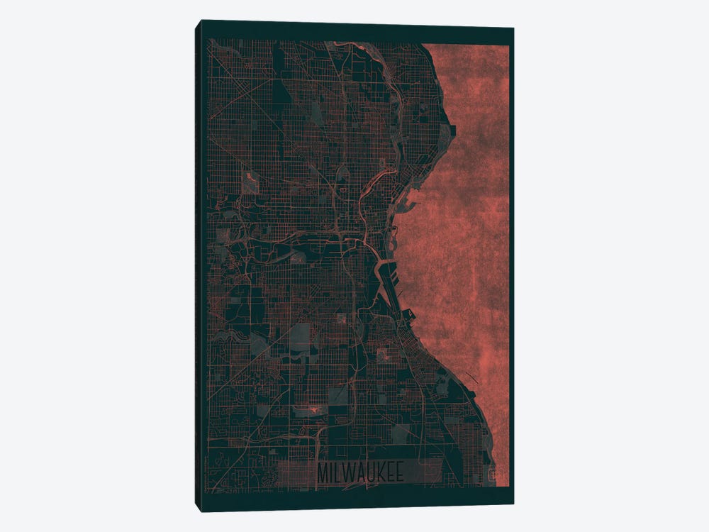 Milwaukee Infrared Urban Blueprint Map by Hubert Roguski 1-piece Canvas Wall Art