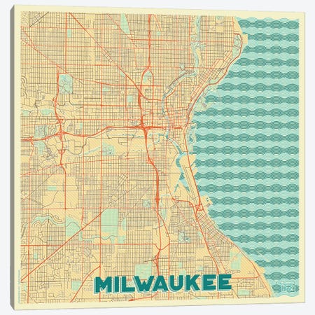 Milwaukee Retro Urban Blueprint Map Canvas Print #HUR233} by Hubert Roguski Canvas Art Print