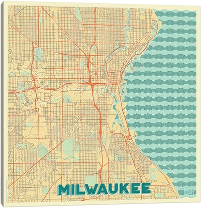 Milwaukee Retro Urban Blueprint Map Canvas Art Print - Hubert Roguski