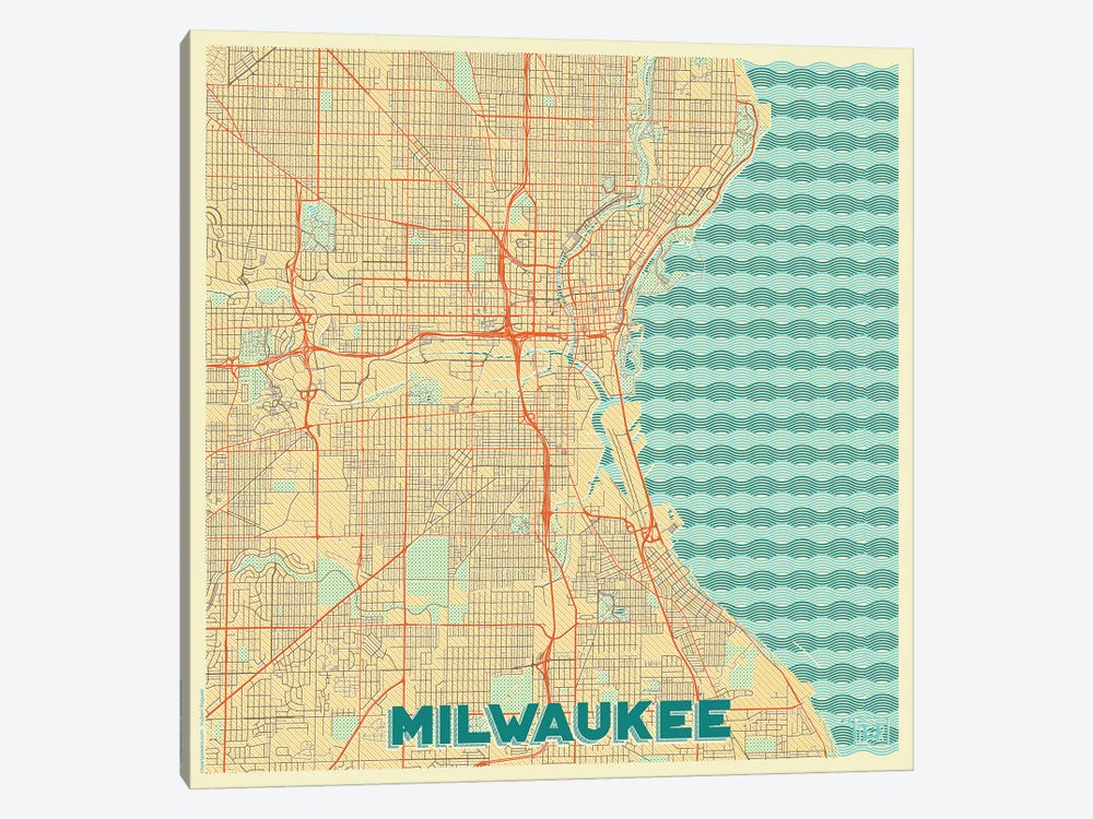 Milwaukee Retro Urban Blueprint Map by Hubert Roguski 1-piece Canvas Art Print