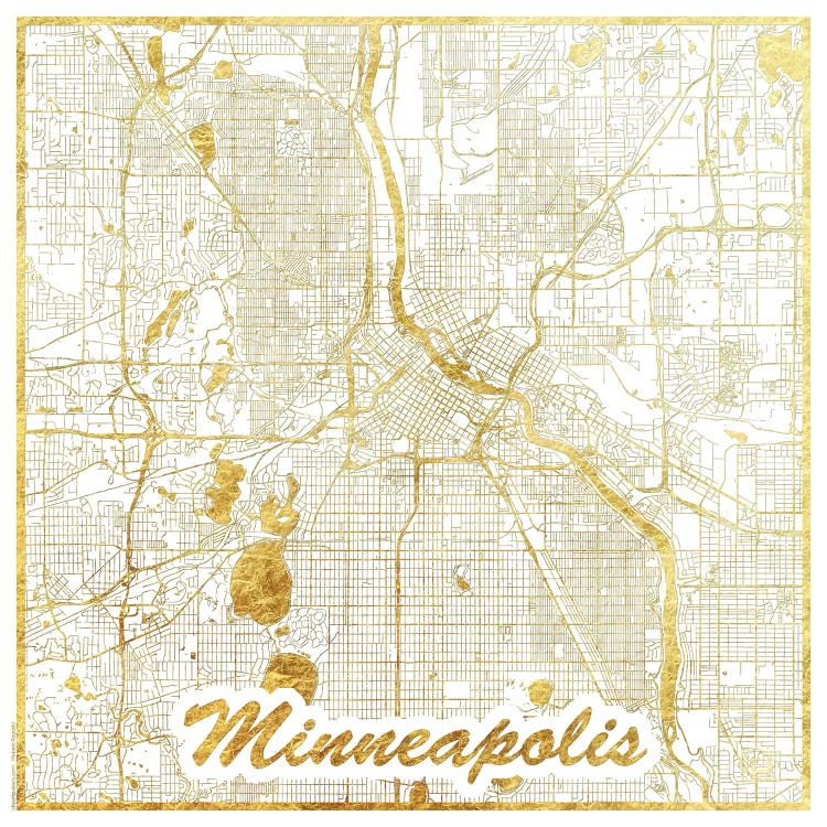 Minneapolis Gold Leaf Urban Blueprint Map