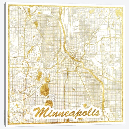 Minneapolis Gold Leaf Urban Blueprint Map Canvas Print #HUR235} by Hubert Roguski Canvas Art