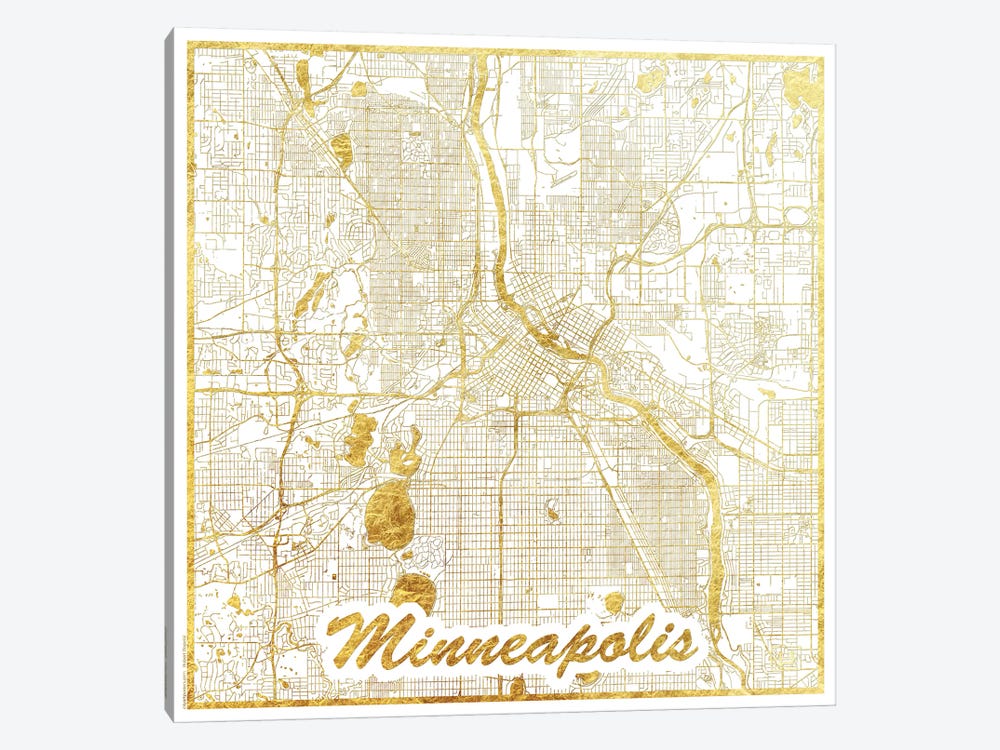 Minneapolis Gold Leaf Urban Blueprint Map by Hubert Roguski 1-piece Art Print