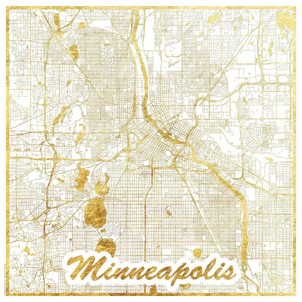 Minneapolis: Minneapolis Gold Leaf Urban Blueprint Map by Hubert Roguski