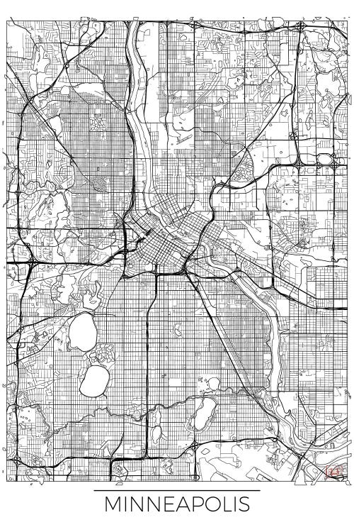 Minneapolis Minimal Urban Blueprint Map by Hubert Roguski wall art