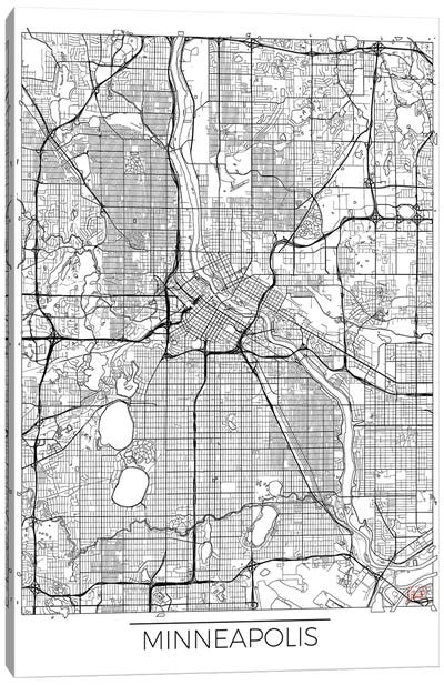 Minneapolis Minimal Urban Blueprint Map Canvas Art Print - Minnesota