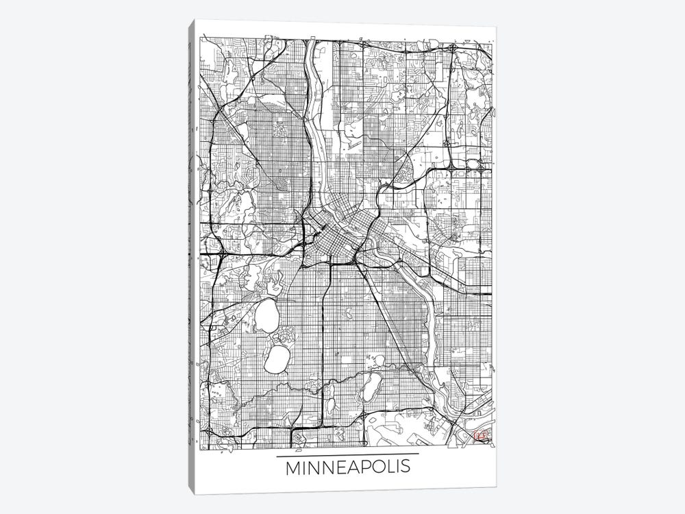Minneapolis Minimal Urban Blueprint Map by Hubert Roguski 1-piece Canvas Artwork