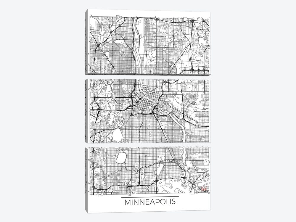Minneapolis Minimal Urban Blueprint Map by Hubert Roguski 3-piece Canvas Wall Art