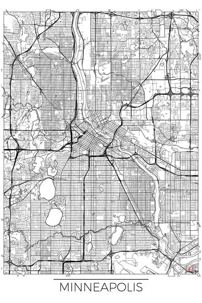 Minnesota: Minneapolis Minimal Urban Blueprint Map by Hubert Roguski