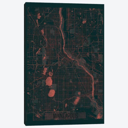 Minneapolis Infrared Urban Blueprint Map Canvas Print #HUR237} by Hubert Roguski Canvas Artwork