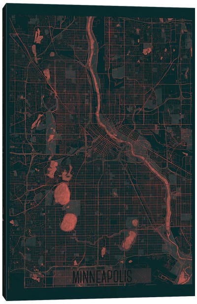 Minneapolis Infrared Urban Blueprint Map Canvas Art Print - Minnesota Art