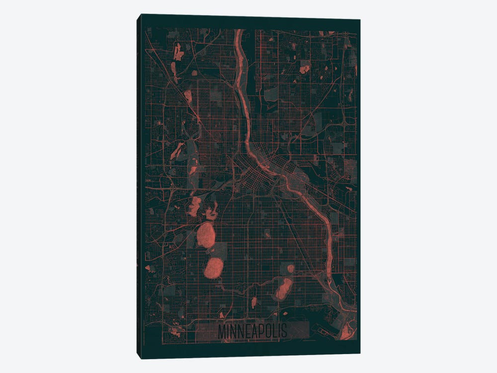 Minneapolis Infrared Urban Blueprint Map by Hubert Roguski 1-piece Canvas Art Print