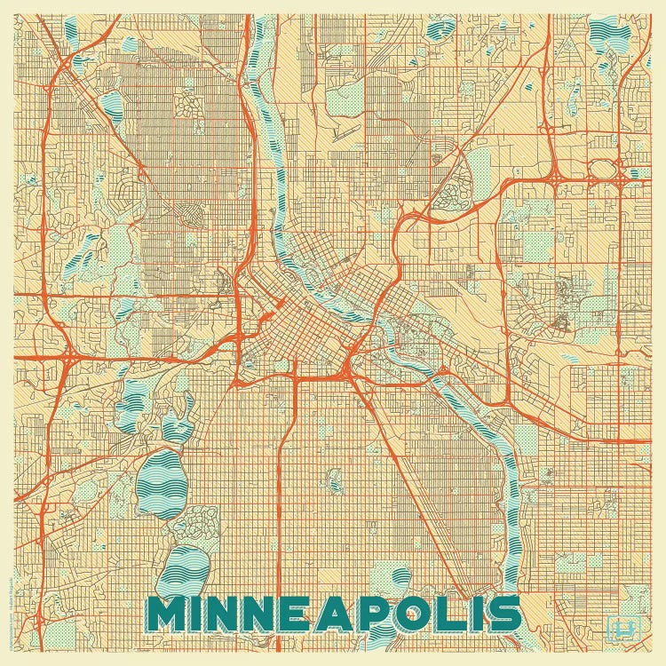 Minneapolis Retro Urban Blueprint Map