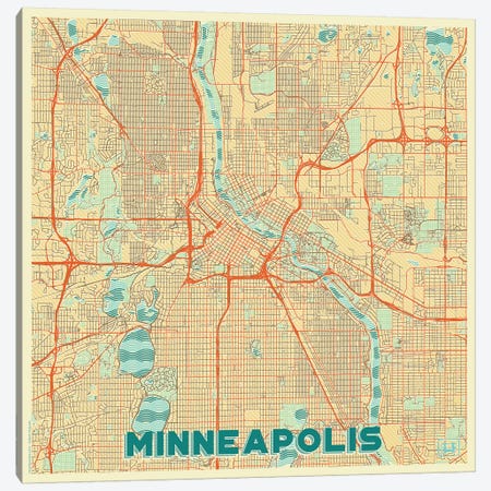 Minneapolis Retro Urban Blueprint Map Canvas Print #HUR238} by Hubert Roguski Canvas Print