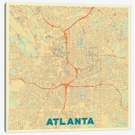 Atlanta Retro Urban Blueprint Map Canvas Print #HUR23} by Hubert Roguski Art Print