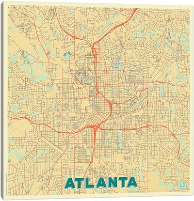 Atlanta Retro Urban Blueprint Map Canvas Art Print - Georgia Art