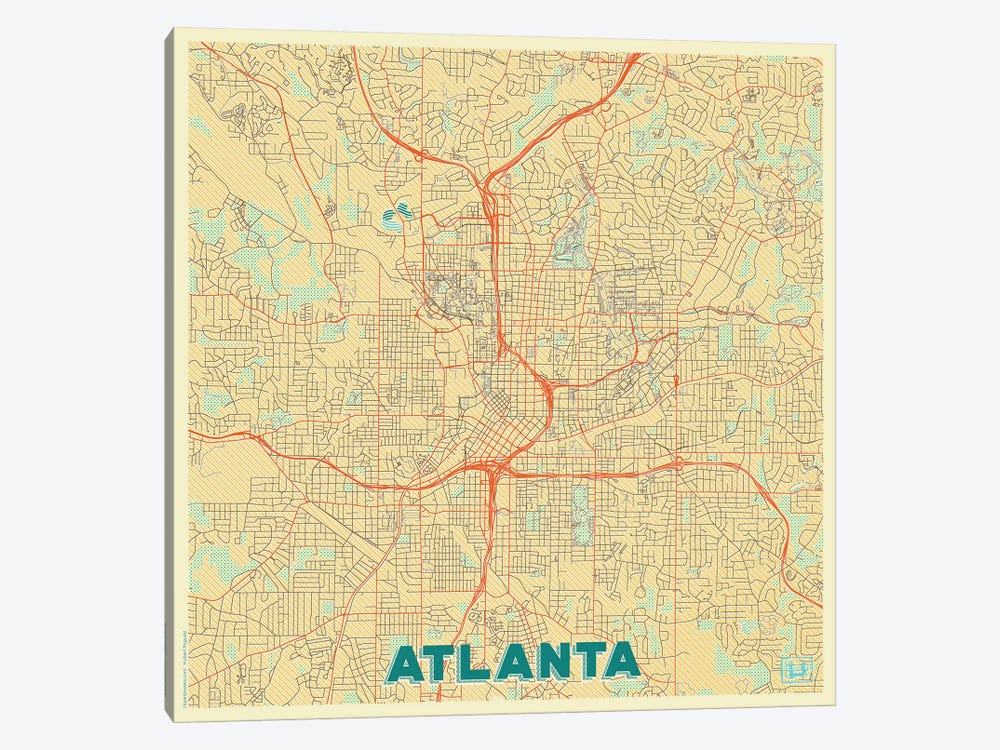 Atlanta Retro Urban Blueprint Map by Hubert Roguski 1-piece Canvas Art Print
