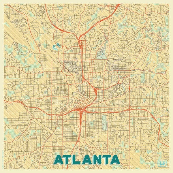Atlanta Maps: Atlanta Retro Urban Blueprint Map by Hubert Roguski
