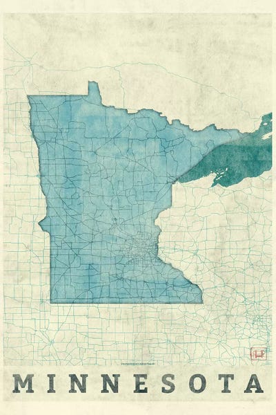 Large Map Art - Canvas Prints: Minnesota Map by Hubert Roguski