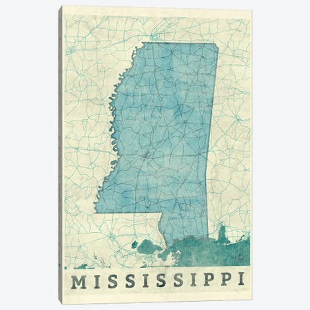 Mississippi Map Canvas Print #HUR241} by Hubert Roguski Canvas Wall Art