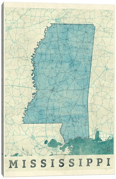 Mississippi Map Canvas Art Print - Hubert Roguski