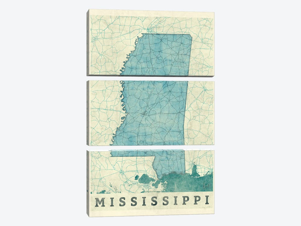 Mississippi Map by Hubert Roguski 3-piece Canvas Artwork