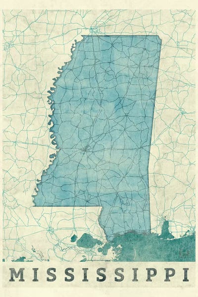 Large Map Art - Canvas Prints: Mississippi Map by Hubert Roguski