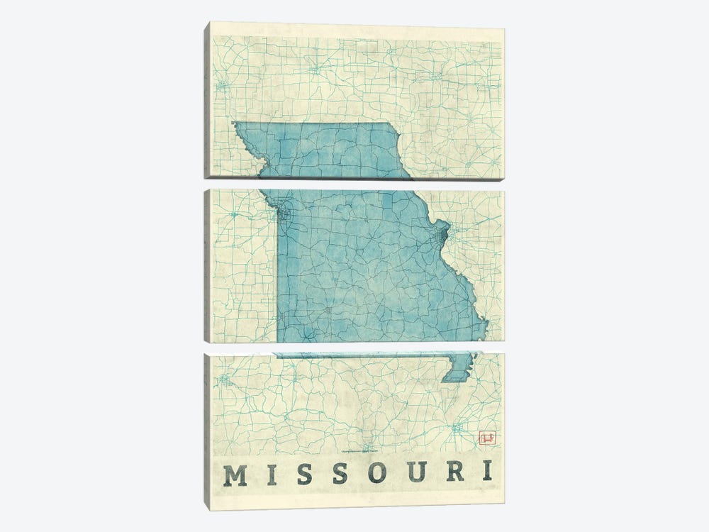 Missouri Map 3-piece Canvas Art Print