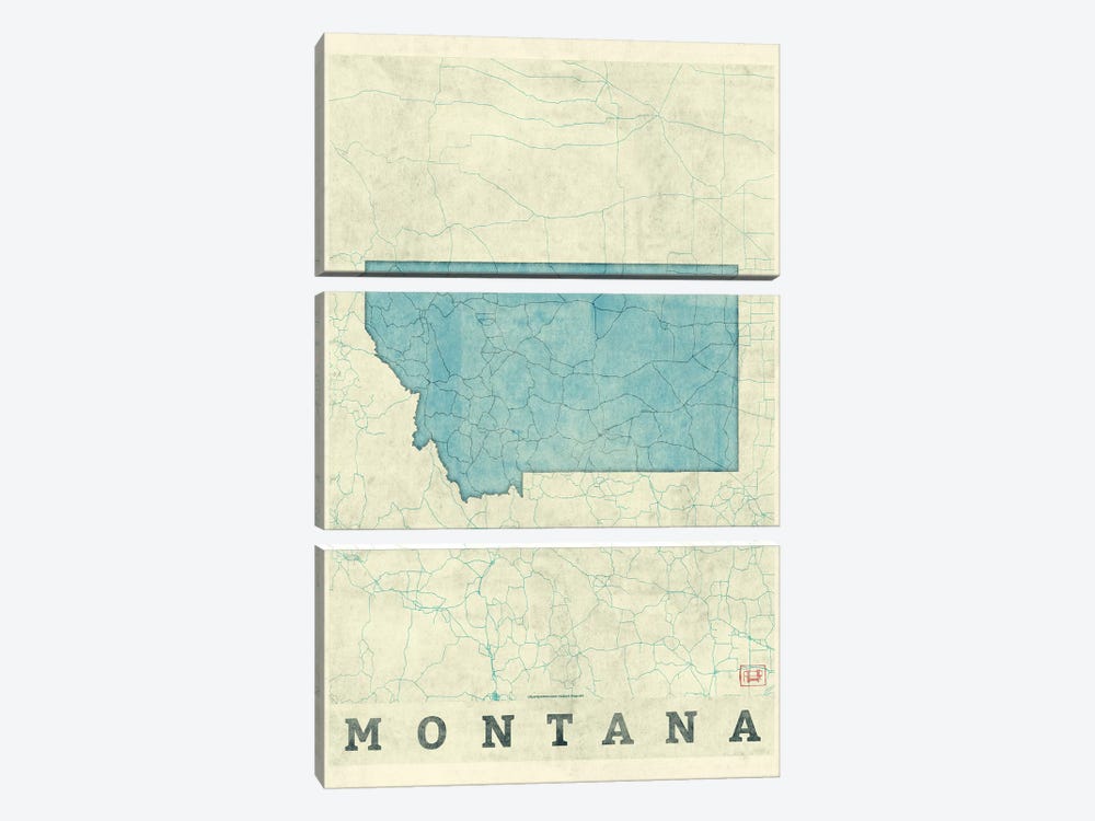 Montana Map by Hubert Roguski 3-piece Canvas Artwork