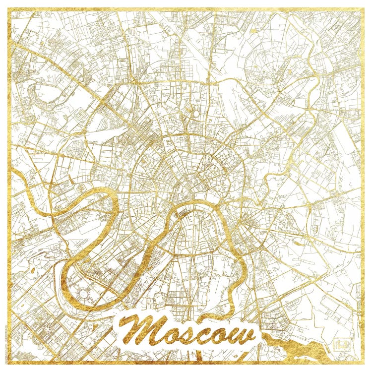 Moscow Gold Leaf Urban Blueprint Map